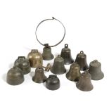 A COLLECTION OF BRONZE AND COPPER ALLOY BELLS 18TH CENTURY including: one by William Cor of