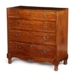 AN ANGLO-CHINESE SATINWOOD SERPENTINE CHEST ON STAND 19TH CENTURY with four long drawers fitted with