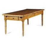 A FRENCH CHERRYWOOD AND OAK FARMHOUSE KITCHEN TABLE 19TH CENTURY the draw-leaf top above a frieze