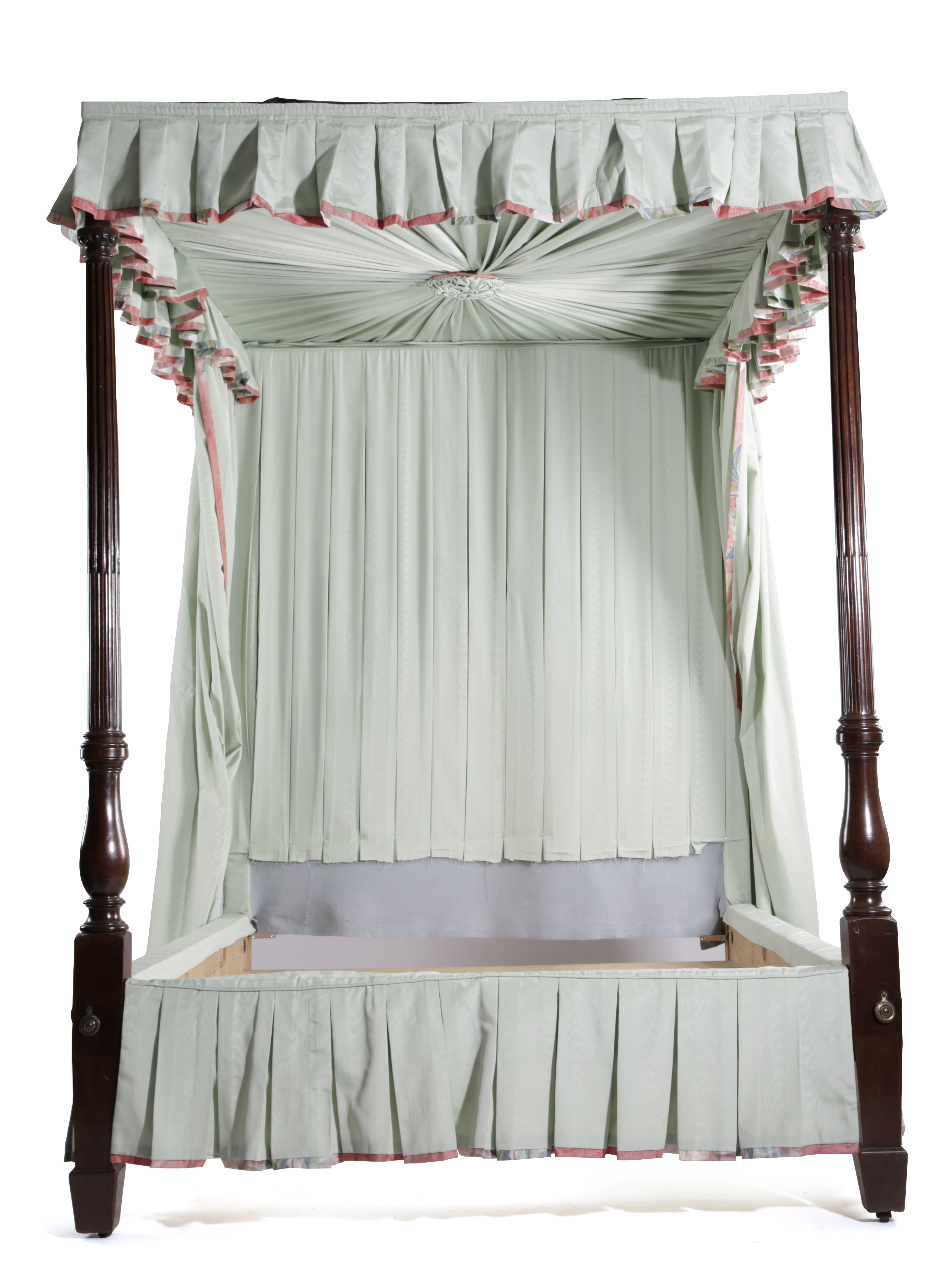 A MAHOGANY FOUR POSTER BED LATE 18TH CENTURY AND LATER with a pair of stop fluted and turned