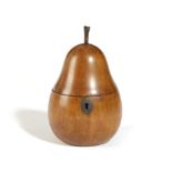 A TREEN FRUITWOOD TEA CADDY IN THE FORM OF A PEAR PROBABLY GERMAN, EARLY 19TH CENTURY with a stalk