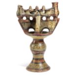 A BERBER KABYLES TERRACOTTA MESBAH OIL LAMP ALGERIA, 19TH CENTURY the four wicks between a pair of