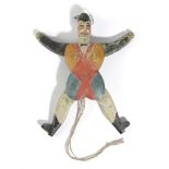 A FOLK ART CARVED WOOD AND POLYCHROME ARTICULATED 'JUMPING JACK' JESTER LATE 19TH CENTURY double