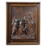 A FRENCH EMBOSSED LEATHER PANEL IN RENAISSANCE STYLE, MID-19TH CENTURY the rectangular panel with