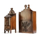 A FRENCH PROVINCIAL WALNUT CANDLE BOX LATE 18TH / EARLY 19TH CENTURY with a sliding cover and carved