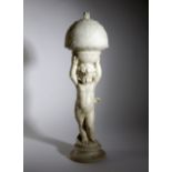 AN ITALIAN ALABASTER FIGURAL LAMP AND SHADE BY ANDREINI, LATE 19TH CENTURY modelled as a classical