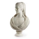 A VICTORIAN MARBLE PORTRAIT BUST OF A LADY BY JOHN WARRINGTON WOOD (1839-1886) inscribed 'J.