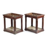 A PAIR OF MAHOGANY AND BRASS COUNTRY HOUSE STICKSTANDS LATE 19TH / EARLY 20TH CENTURY each with