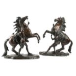 A PAIR OF FRENCH BRONZE MARLY HORSE GROUPS AFTER GUILLAUME COUSTOU (FRENCH 1677-1746), LATE 19TH