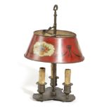 A FRENCH BRONZE BOUILLOTTE TABLE LAMP LATE 19TH / EARLY 20TH CENTURY with three octagonal sconces
