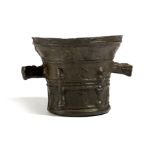 A CONTINENTAL BRONZE MORTAR SPANISH OR ITALIAN, 15TH / 16TH CENTURY of flared form with a pair of