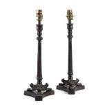 A PAIR OF BRONZE TABLE LAMPS IN REGENCY STYLE BY VAUGHAN, LONDON, MODERN the urn sconces on