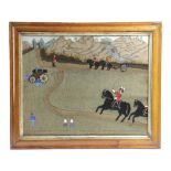 A FOLK ART FELT COLLAGE PICTURE LATE 19TH CENTURY with military figures in a mountainous