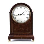 A MAHOGANY AND GILT BRASS MANTEL CLOCK LATE 19TH CENTURY the brass twin fusee movement striking on a