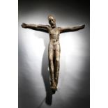 AN EARLY CARVED WOOD, GESSO AND PAINTED CORPUS CHRISTI NORTH EUROPEAN, 12TH / 13TH CENTURY the gaunt