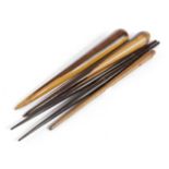 FIVE TREEN SAILOR'S FIDS 19TH CENTURY four in lignum vitae, two of which are of conventional