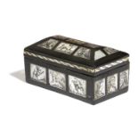 AN ITALIAN EBONY AND MOTHER OF PEARL INLAID CASKET EARLY 18TH CENTURY the panels engraved with