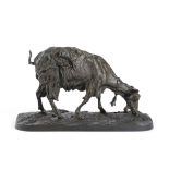 A FRENCH BRONZE MODEL OF A FEEDING GOAT AFTER PIERRE-JULES MENE (FRENCH 1810-1879) on a naturalistic