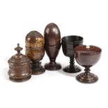 A SMALL COLLECTION OF TREEN LATE 18TH / 19TH CENTURY comprising; a coconut cup and cover with an