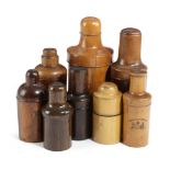 EIGHT TREEN MEDICINE BOTTLE CASES 19TH / EARLY 20TH CENTURY in various woods inlcuding: lignum