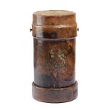 A LEATHER ARTILLERY SHELL WASTE PAPER BASKET LATE 19TH / EARLY 20TH CENTURY emblazoned with the