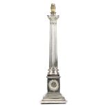 A SILVER PLATED CORINTHIAN COLUMN TABLE LAMP 20TH CENTURY the tapering column on a rectangular