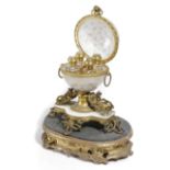 A FRENCH PALAIS ROYALE GLASS AND GILT METAL SCENT BOTTLE HOLDER LATE 19TH CENTURY the spherical