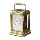A FRENCH GILT BRASS CARRIAGE CLOCK BY RICHARD ET CIE, LATE 19TH CENTURY the brass eight day movement