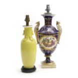 A CHINESE PORCELAIN LEMON GLAZED VASE TABLE LAMP EARLY 20TH CENTURY together with an English Regency