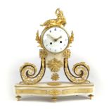 A FRENCH GILT METAL AND WHITE MARBLE MANTEL CLOCK SECOND HALF 19TH CENTURY the brass eight day