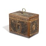 A GEORGE III QUILLWORK OR SCROLLED PAPER TEA CADDY LATE 18TH CENTURY of rectangular form, the rolled