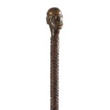 A SAILOR'S TREEN AND ROPEWORK STAFF MID-19TH CENTURY the pommel carved as a man's bearded head on
