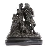 A FRENCH BRONZE FAMILY GROUP 19TH CENTURY modelled with a mother holding a sleeping child, a man and