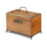 A GERMAN CHERRYWOOD TEA CHEST IN THE MANNER OF ABRAHAM ROENTGEN, LATE 18TH CENTURY the cover with