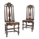 A PAIR OF WILLIAM AND MARY OAK SIDE CHAIRS LATE 17TH / EARLY 18TH CENTURY each with a scroll