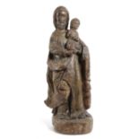 AN OAK GROUP OF ST JOSEPH AND THE INFANT JESUS POSSIBLY 19TH CENTURY carved with Joseph holding