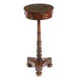 A WILLIAM IV ROSEWOOD JARDINIERE TABLE C.1830 the circular top with a leather lined removable top