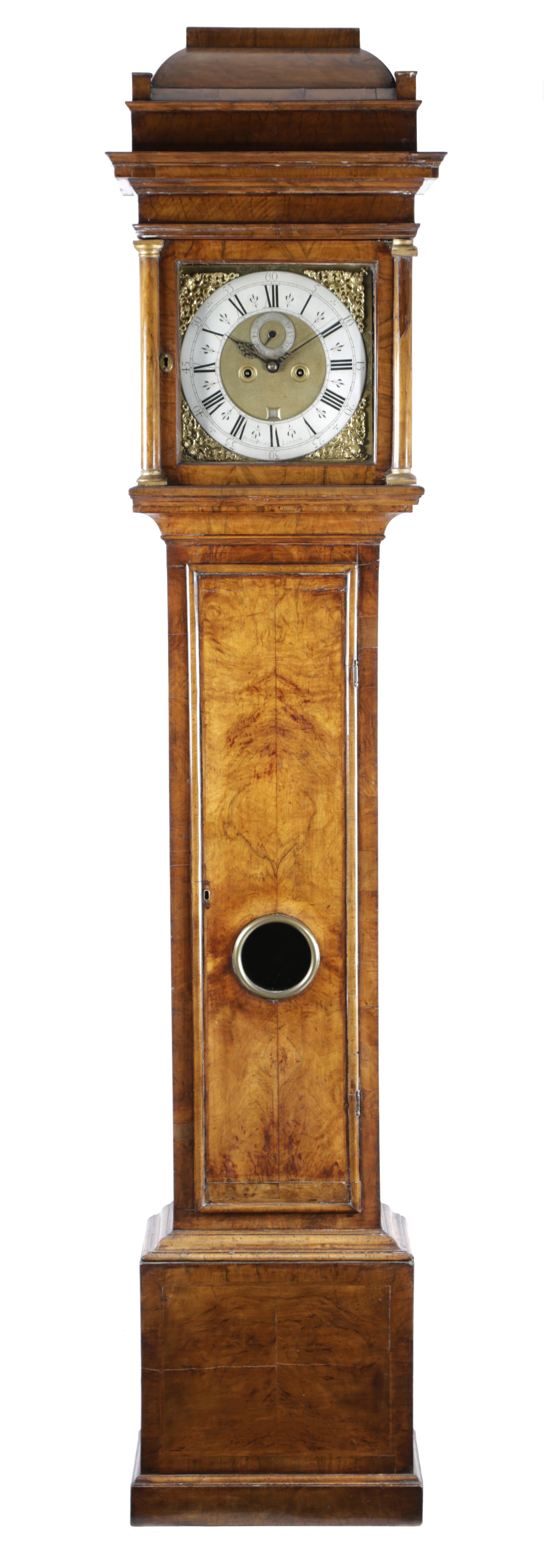 A WALNUT LONGCASE CLOCK BY PETER ROGER, LONDON, LATE 17TH / EARLY 18TH CENTURY the brass eight day