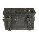 A GERMAN IRON ARMADA CHEST 17TH CENTURY the strapwork body with a pair of padlocks and rope twist