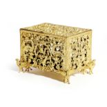 A FRENCH ORMOLU CASKET LATE 19TH CENTURY pierced and decorated with scrolls, birds and winged beasts