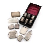A mixed lot of silver items, comprising: a boxed set of six napkin rings by Sanders & Mackenzie,