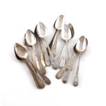 A collection of silver bright-cut Exeter teaspoons, various makers, comprising: a set of three and a
