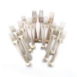 A collection of fourteen antique silver table forks, various dates and makers, comprising five