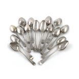 A collection of silver teaspoons, various dates and makers, including: eight with shell back