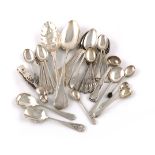 A mixed lot of silver flatware, various dates and makers, comprising: two tablespoons, a pair of