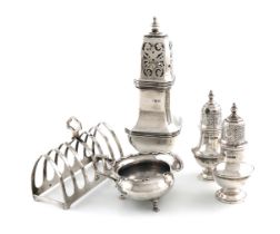 A mixed lot of silver items, various dates and makers, comprising: a pair of pepper pots, Glasgow