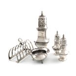 A mixed lot of silver items, various dates and makers, comprising: a pair of pepper pots, Glasgow