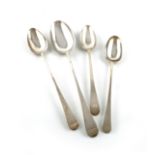 A collection of four antique silver basting spoons, comprising: a Bright-cut one, London 1777, the