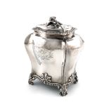 A George III silver tea caddy, by Emick Romer, London 1769, shaped rectangular bombé form, the