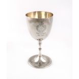 An Indian silver regimental trophy goblet, by Peter Orr & Sons, Madras, urn shaped bowl, knopped